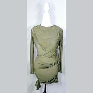 "NEW" Size 8 PrettyLittleThing Green Khaki Tie Dress